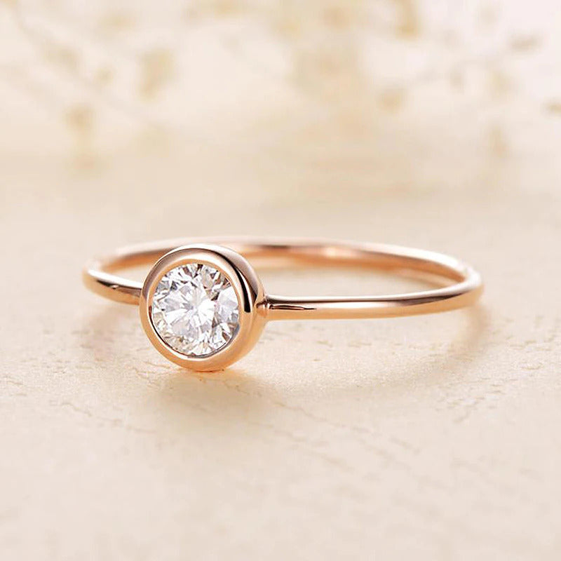 Solid 10K Yellow Gold 4Mm Moissanite Bezel Set Engagement Ring Women Minimalist