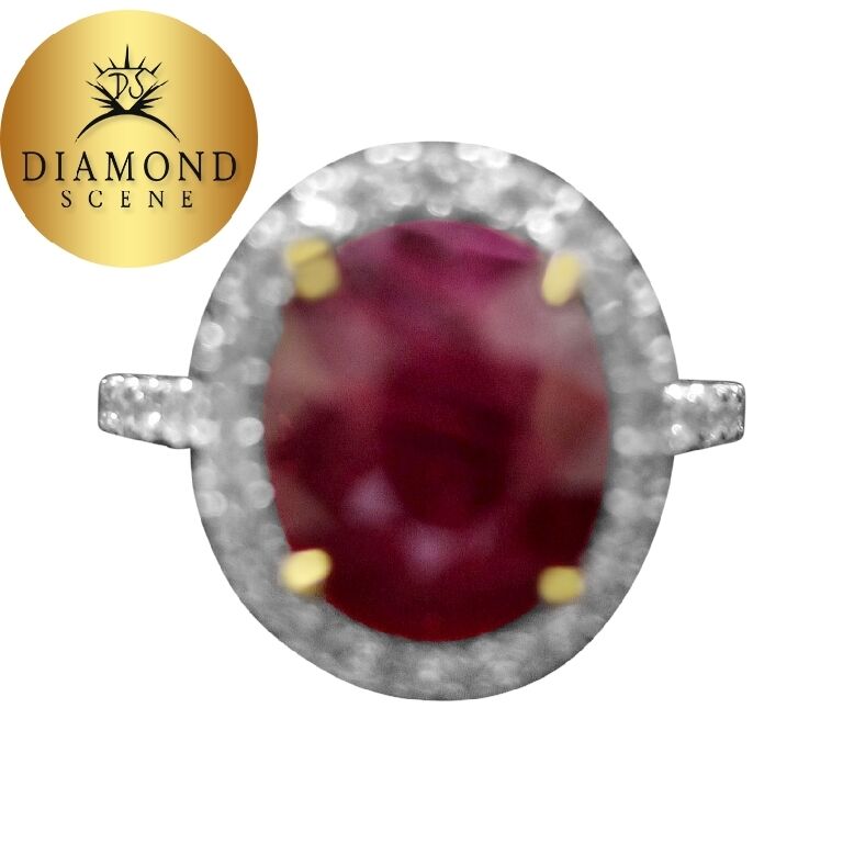 Ruby oval shape 5.02 ct and diamond ring 18 k white gold