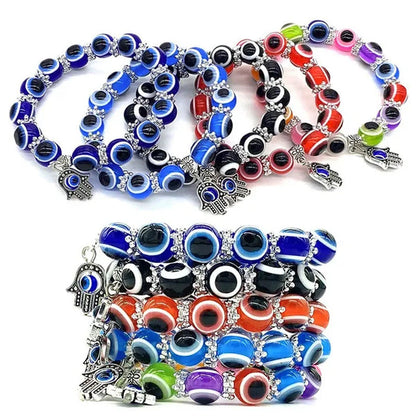5 Colors Evil Eye Hamsa Beaded Charm Stretch Bracelet Hand of Fatima Turkish Luc