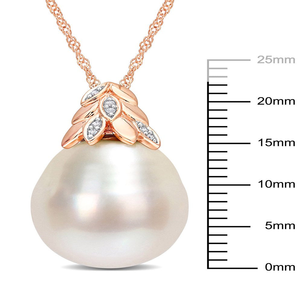 14-14.5Mm South Sea Cultured Freshwater Pearl and Diamond Accent 14Kt Rose Gold