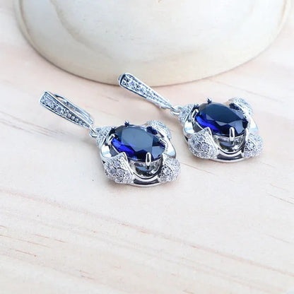 925 Silver Blue/Green/Purple/Rainbow Zirconia Bridal Jewelry Set for Women Brace