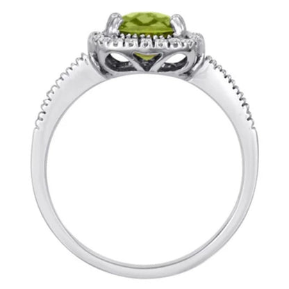 Cushion-Cut Peridot and Diamond Ring in 14K White Gold