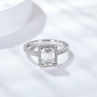Square Cut 2Ct 8.0Mm Moissanite Diamond Rings for Women Platinum Plated 925