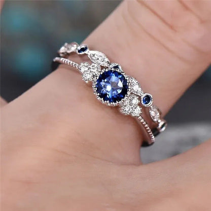 New Trendy 2019 Hot Sale Wedding Rings Set Natural Amethyst Sapphire Ring for Wo