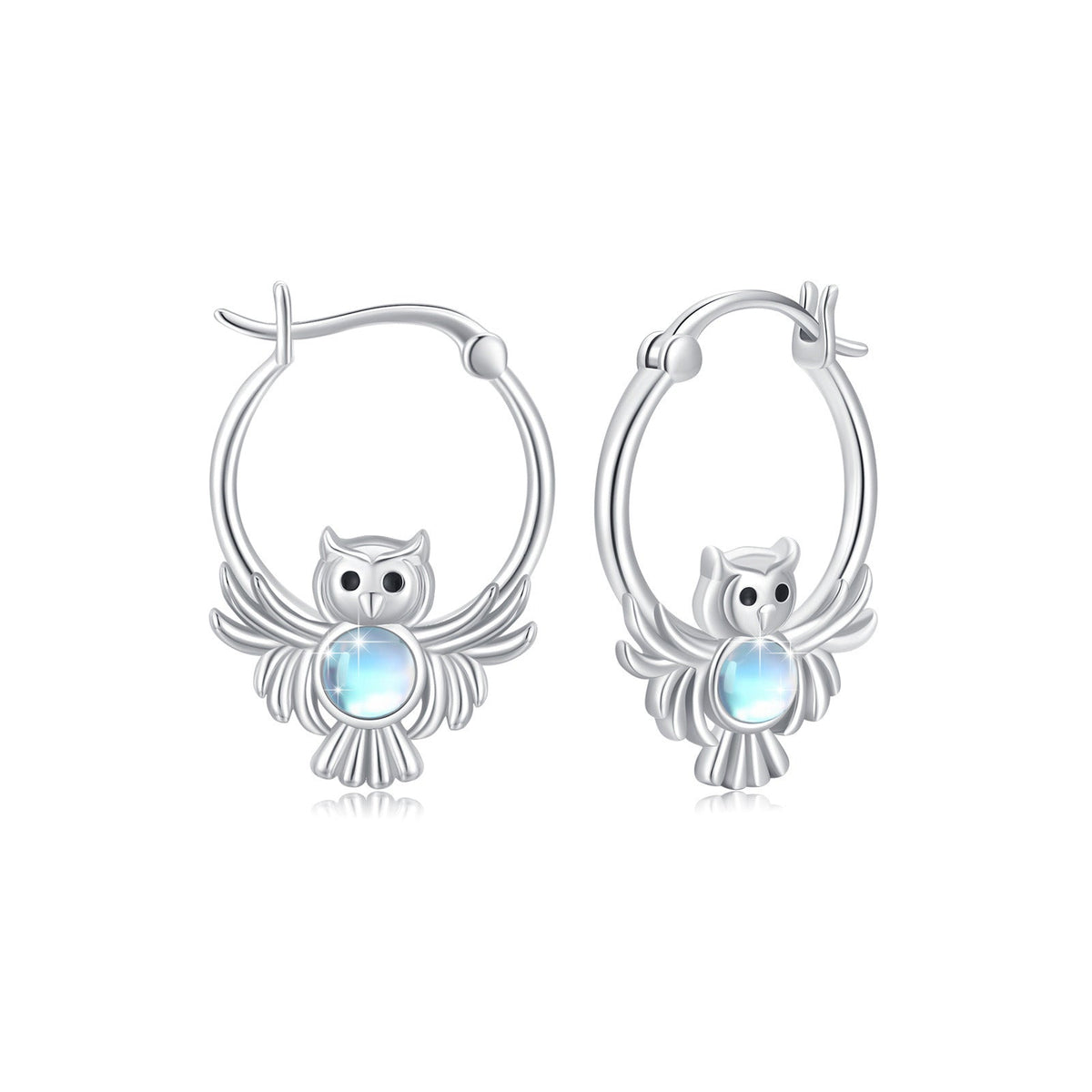 Moonstone Owl Hoop Earrings 925 Sterling Silver Owl Huggie Hoop Earrings Moonsto