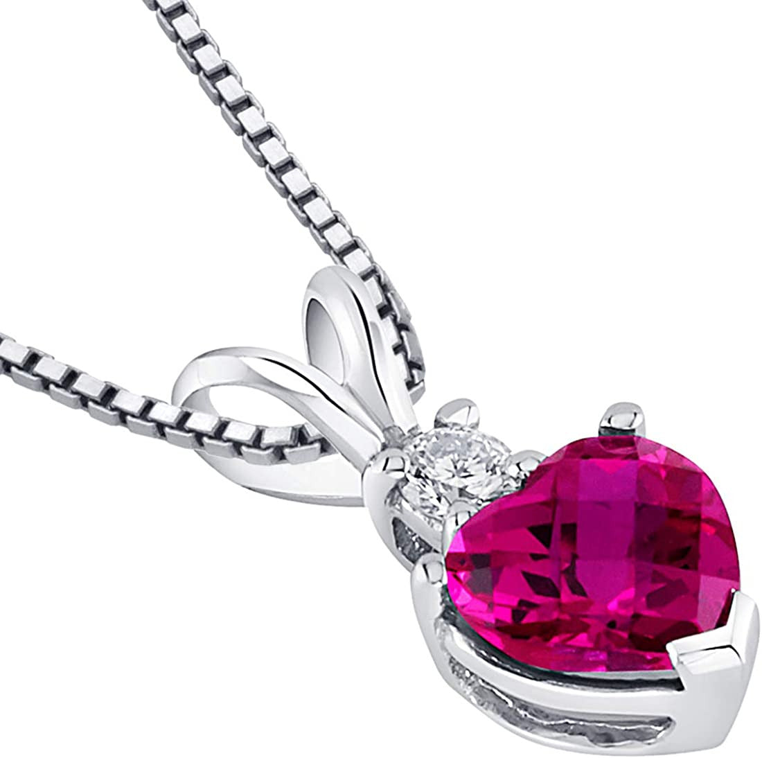 Created Ruby with Genuine Diamond Pendant in 14 Karat White Gold, Heart Shape So