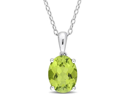 1.90 Carat (Ctw) Peridot Solitaire Oval Pendant Necklace in Sterling Silver with