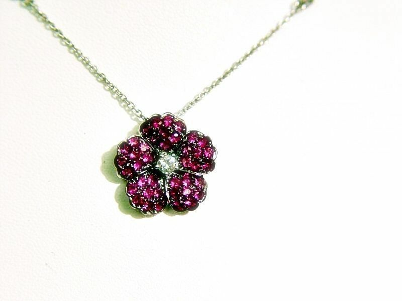 PINK SAPPHIRE FLOWER PENDANT 1.16 CT ROUND BRILLIANT DIAMOND PENDANT