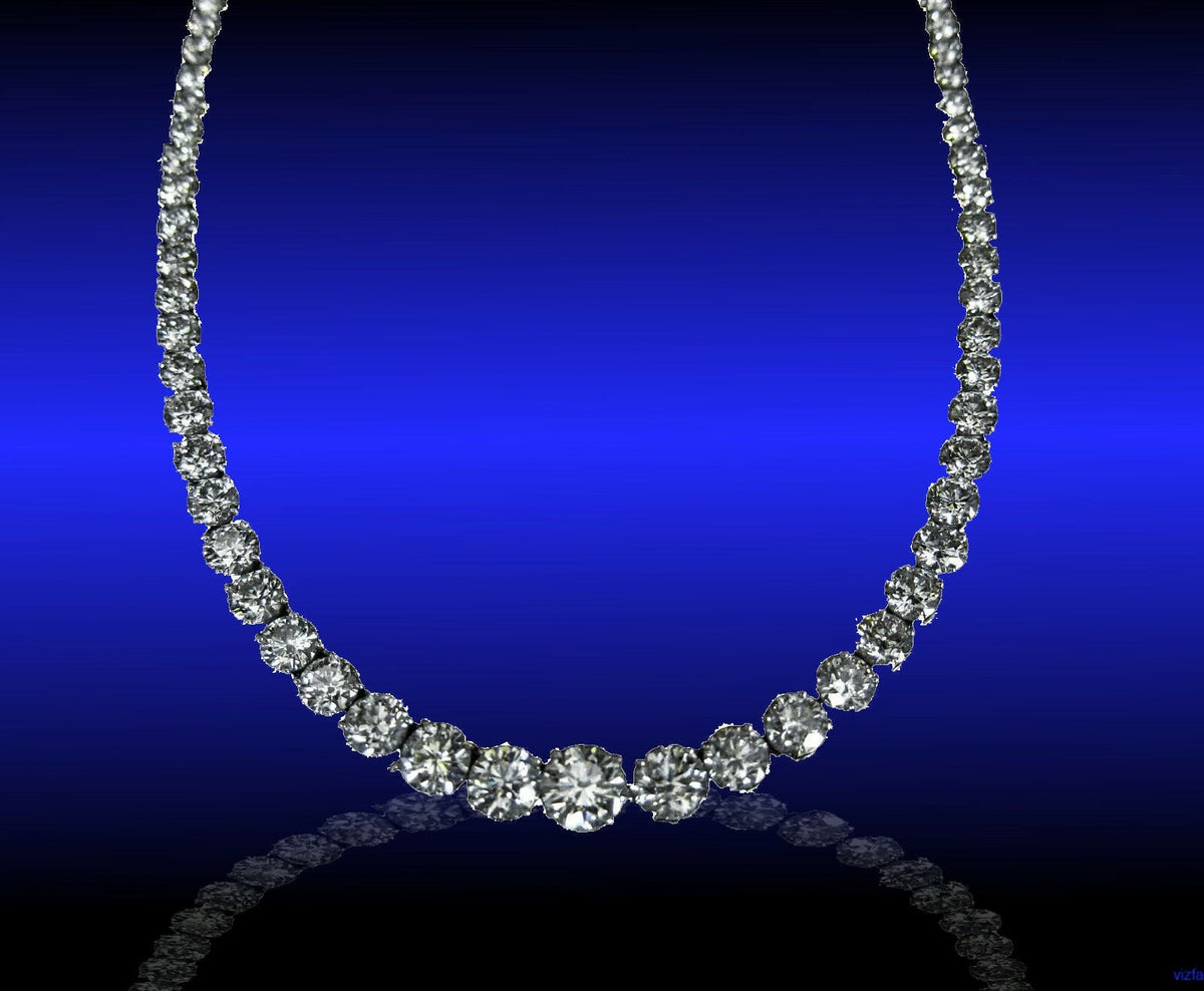 DIAMOND TENNIS NECKLACE 4 PRONG SET ROUND BRILLIANT SHAPE CENTER 1.25 CT DIAMOND