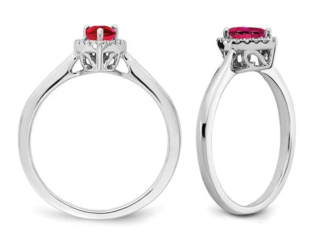 1/2 Carat (Ctw) Teardrop Ruby Ring in 14K White Gold with 1/10 Carat (Ctw) Diamo