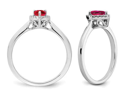 1/2 Carat (Ctw) Teardrop Ruby Ring in 14K White Gold with 1/10 Carat (Ctw) Diamo