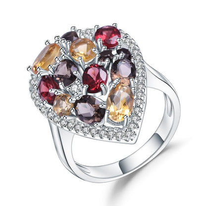 Gem Ring Women European and American Fashion Retro Inlaid Natural Stone S925 Sil