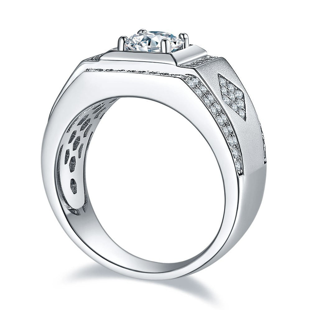 One Carat Row Diamond Moissanite 925 Silver Men'S Wedding Ring