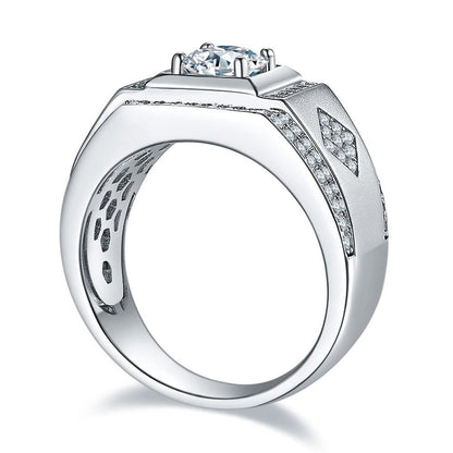 One Carat Row Diamond Moissanite 925 Silver Men'S Wedding Ring