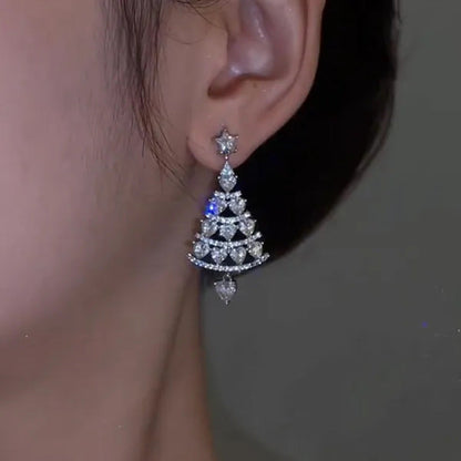 1Pair Luxury Christmas Tree Crystal Zircon Earrings Ear Stud Drop Dangle Women J