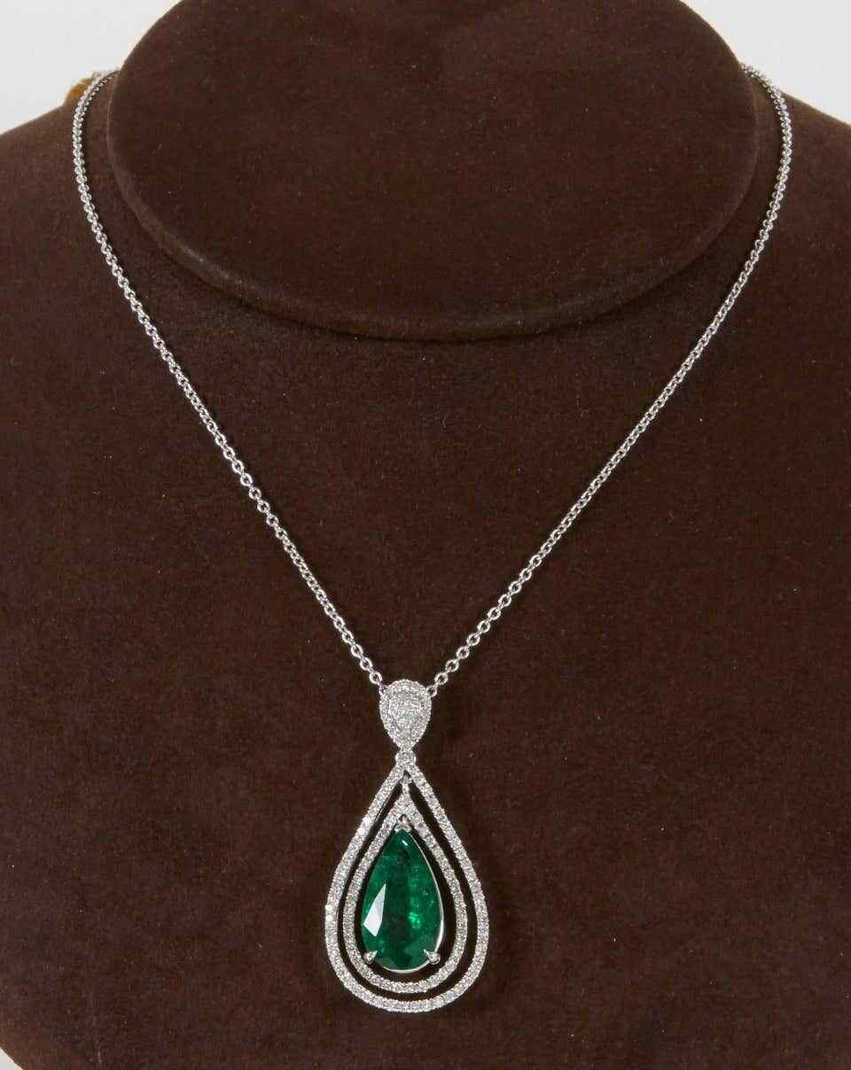 Green Emerald and Diamond Pendant