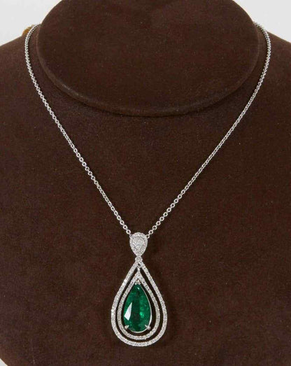 Green Emerald and Diamond Pendant