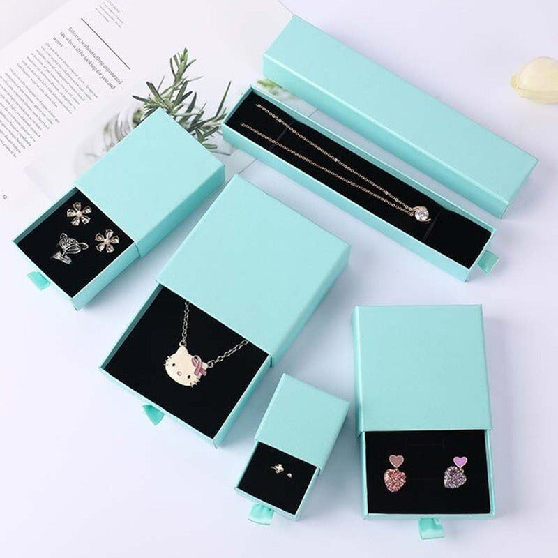 100Pcs Personalized Logo White Paper Drawer Gift Box Custom Chic Small Jewelry