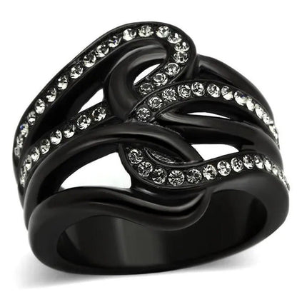 Women IP Black Stainless Steel Ring with Top Grade Crystal in Black Diamond - Si