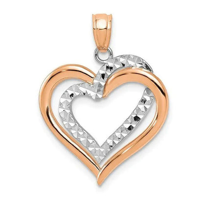 19 X 24 Mm 14K Rose & White Gold Diamond Cut Heart Pendant
