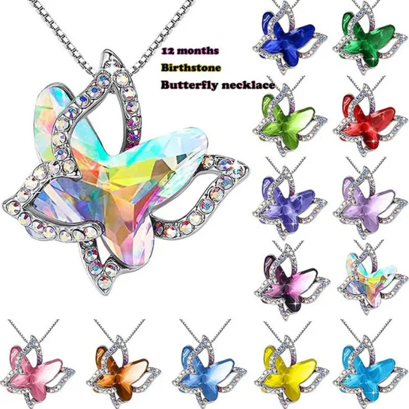 Butterfly Crystal Necklace with Premium Birthstone Pendant Necklace Shiny Butter