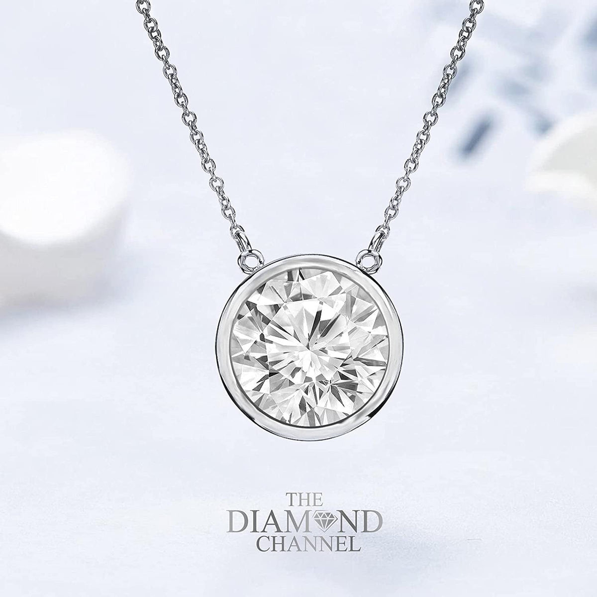 AGS Certified Diamond Necklace for Women Brilliant-Cut Diamond Bezel-Set Necklac