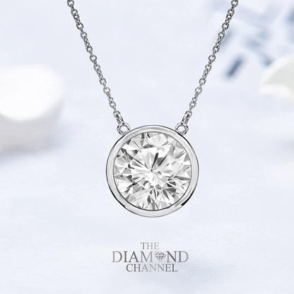 AGS Certified Diamond Necklace for Women Brilliant-Cut Diamond Bezel-Set Necklac
