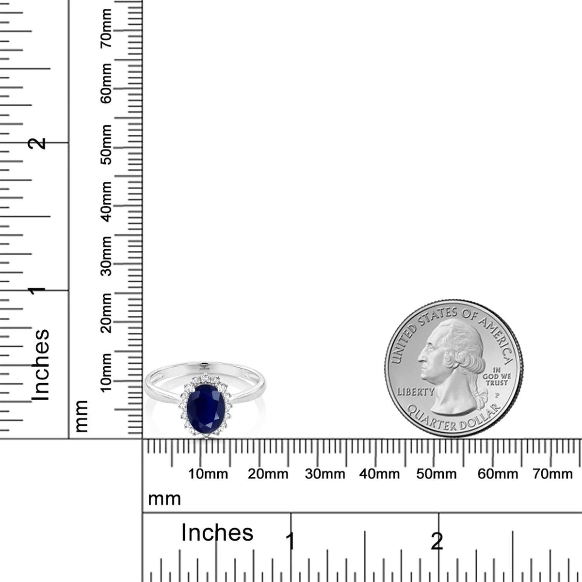10K White Gold Blue Sapphire and Diamonds Women'S Engagement Ring (1.79 Ctw Oval