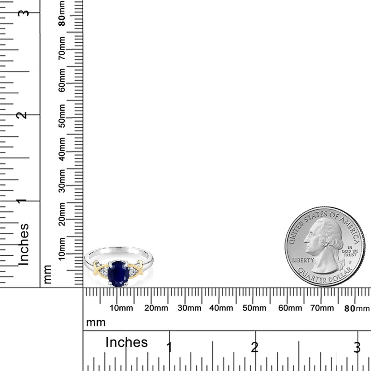 2 Tone 10K Yellow Gold and 925 Sterling Silver Blue Sapphire and White G-H Lab G