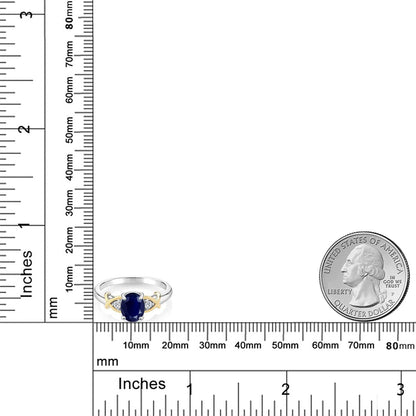2 Tone 10K Yellow Gold and 925 Sterling Silver Blue Sapphire and White G-H Lab G