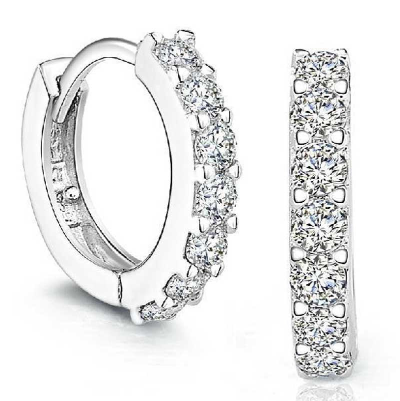 Silver Rhinestones Hoop Diamond Stud Earrings for Women Glitter Vintage Earrings