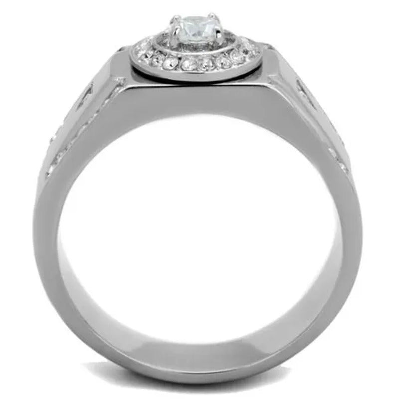 Men'S .50 Ct round Cut Simulated Diamond Silver Stainless Steel Ring Size 8-13