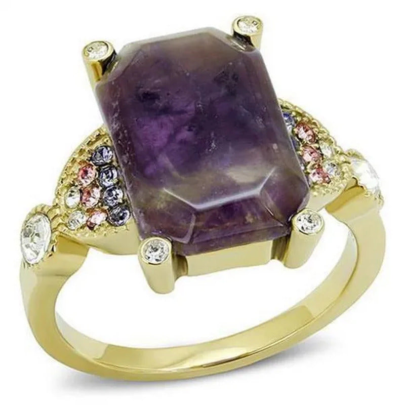 Alamode TK3195-5 IP Gold Ion Plating Stainless Steel Ring with Semi-Precious Ame