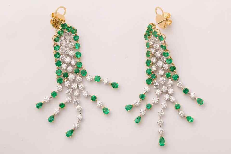 Green Emerald and Diamond Earrings