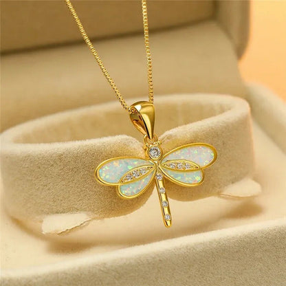 New Fashion Exquisite White Analog Opal Dragonfly Ladies Pendant Necklace