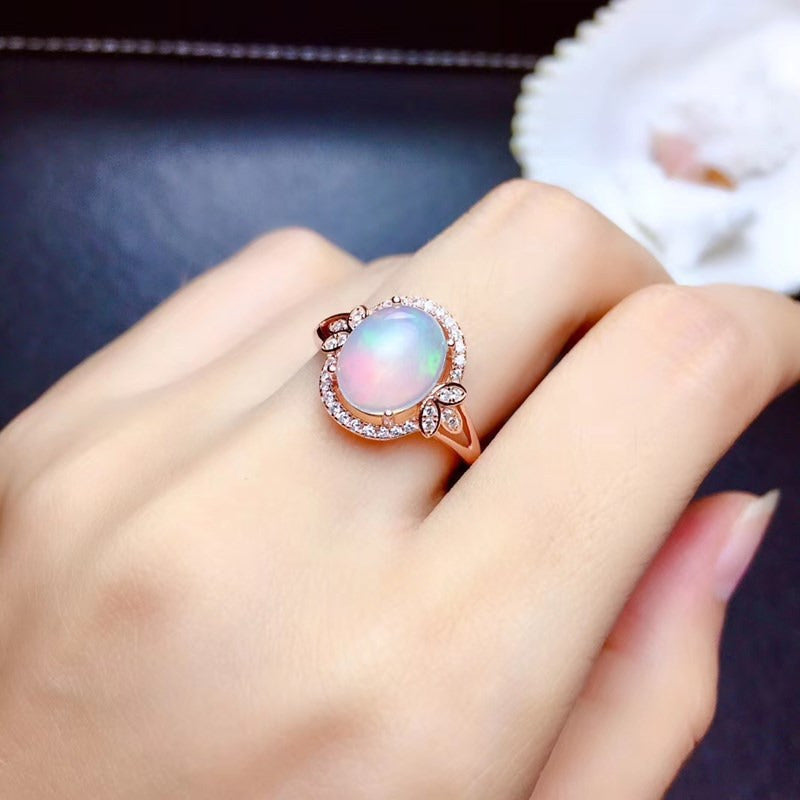 S925 Silver Plated 18K Gold Opal Ring Fire Color