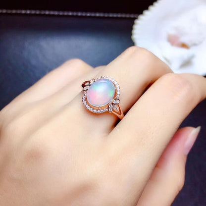 S925 Silver Plated 18K Gold Opal Ring Fire Color