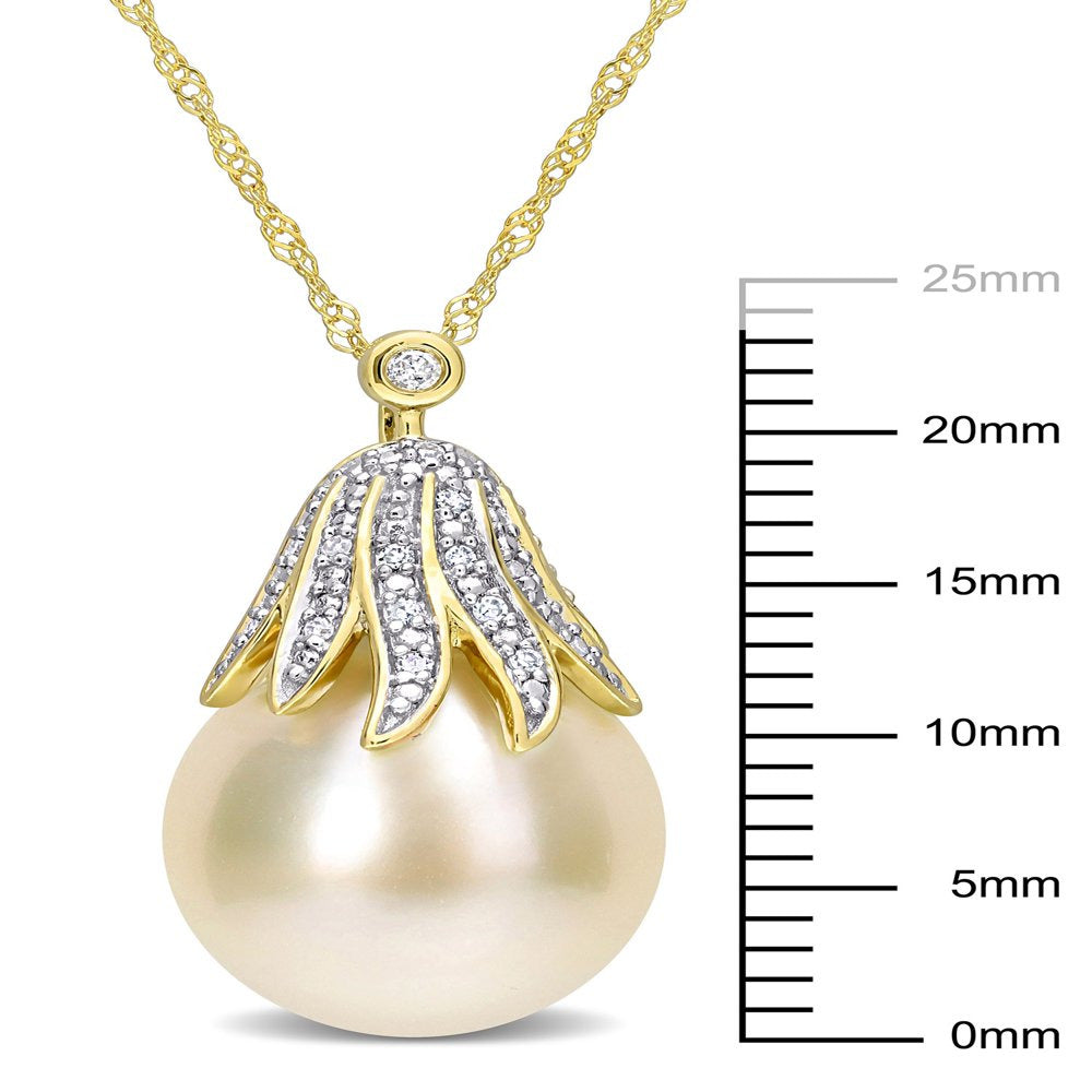 10-11Mm South Sea Cultured Freshwater Pearl and Diamond Accent 14Kt Yellow Gold