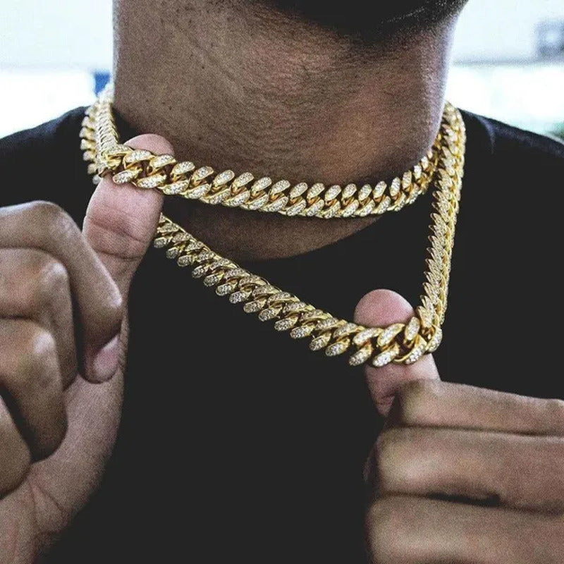 New 2018 Mens Womens Fashion Chain Hiphop Iced Out Curb Cuban Diamond 18K Gold /