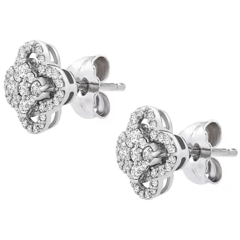 0.25 CT. T.W. I-I1 White Gold Diamond Clover Flower Stud Earrings