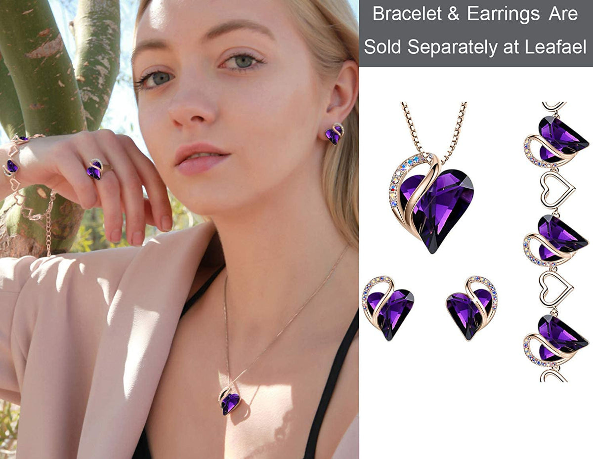 18K Rose Gold Plated Love Heart Pendant Necklace with Healing Stone Crystal Jewe