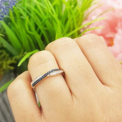 round White Diamond & Blue Sapphire Ladies Stackable Swirl Anniversary Wedding B