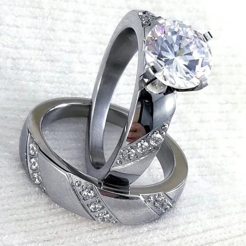 Size 5-10 Hers Women'S Stainless Steel Color Wedding Engagement Ring Transparent