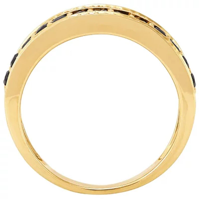 Blue Sapphire and Diamond Band Ring in 14K Yellow Gold