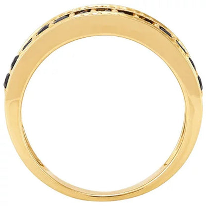 Blue Sapphire and Diamond Band Ring in 14K Yellow Gold