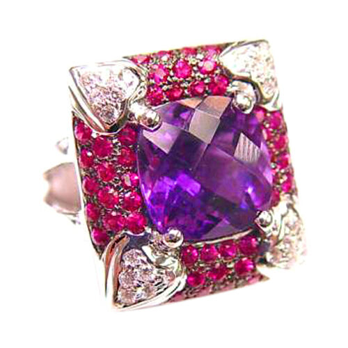 5.51 CT CUSHION SHAPE AMETHYST AND RUBIES 1.29 CT DIAMOND