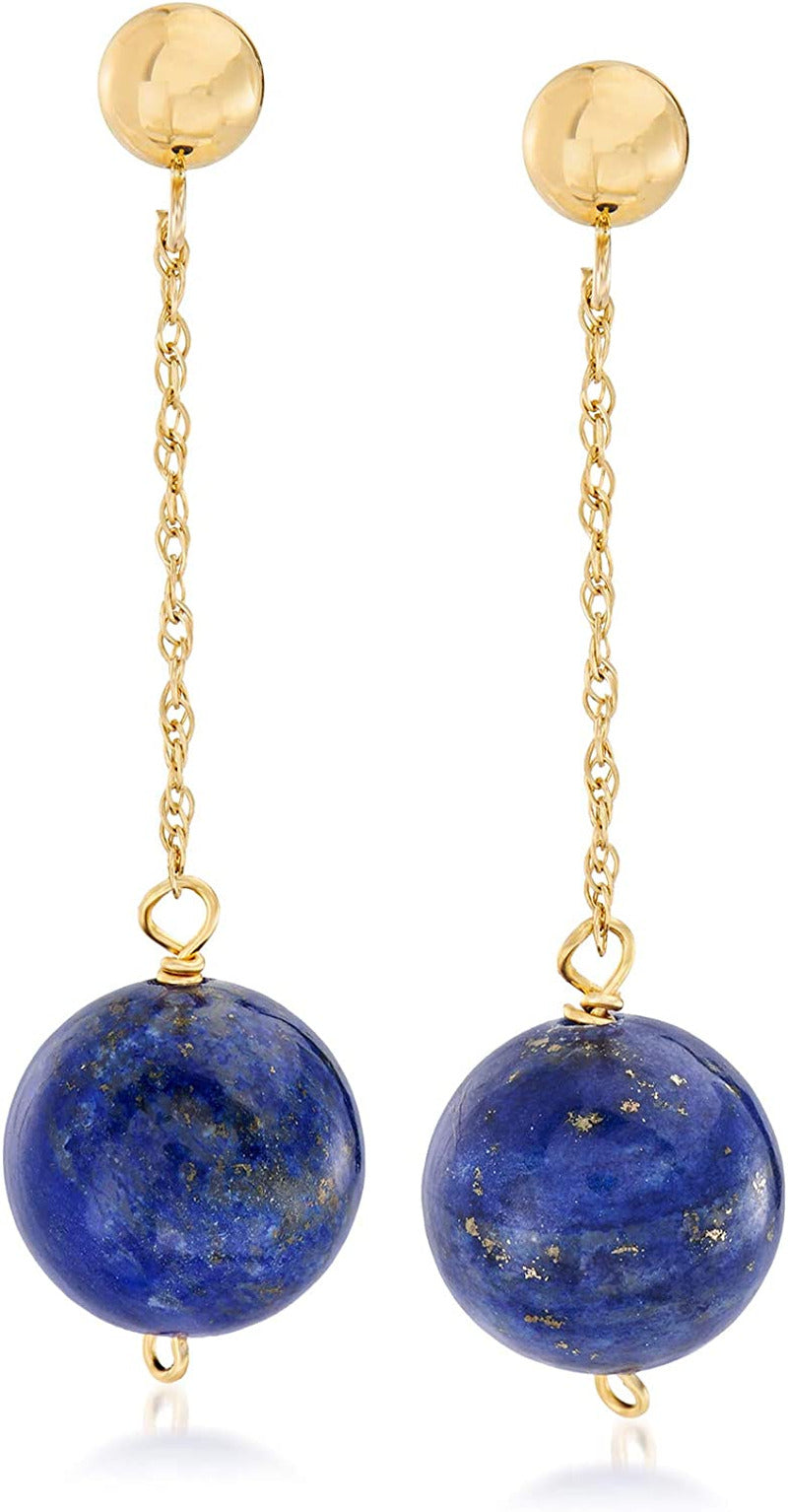 10Mm Lapis Bead Drop Earrings in 14Kt Yellow Gold