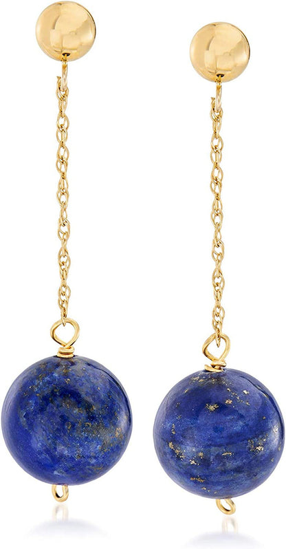 10Mm Lapis Bead Drop Earrings in 14Kt Yellow Gold