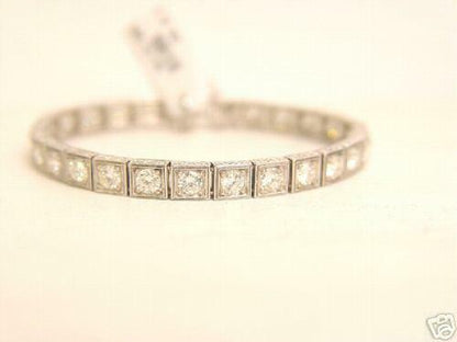 ANTIQUE STYLE TENNIS BRACELET 27 ROUND BRILLIANT CUT DIAMONDS BOX SET 6.82 CTTW