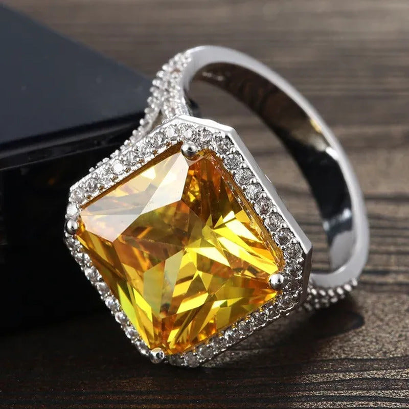 Women Jewelry Natural Citrine Gemstone 925 Sterling Silver Wedding Ring